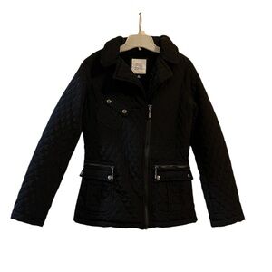Blanc Noir Black Quilted Puffer Faux Fur Lined Jacket Coat Size Medium